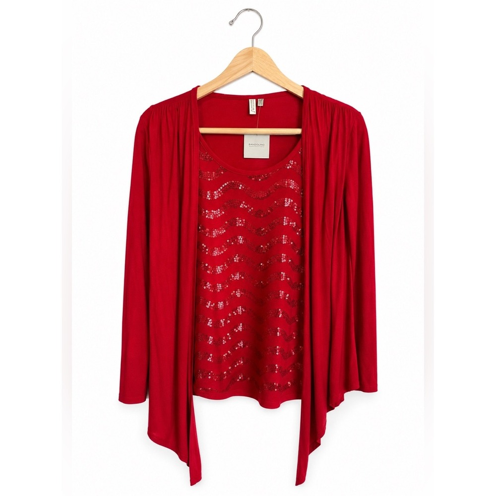 Madison Womens Top Sz‎ XL Red Sequined Cardigan Look Flowy Knit NEW with Tags